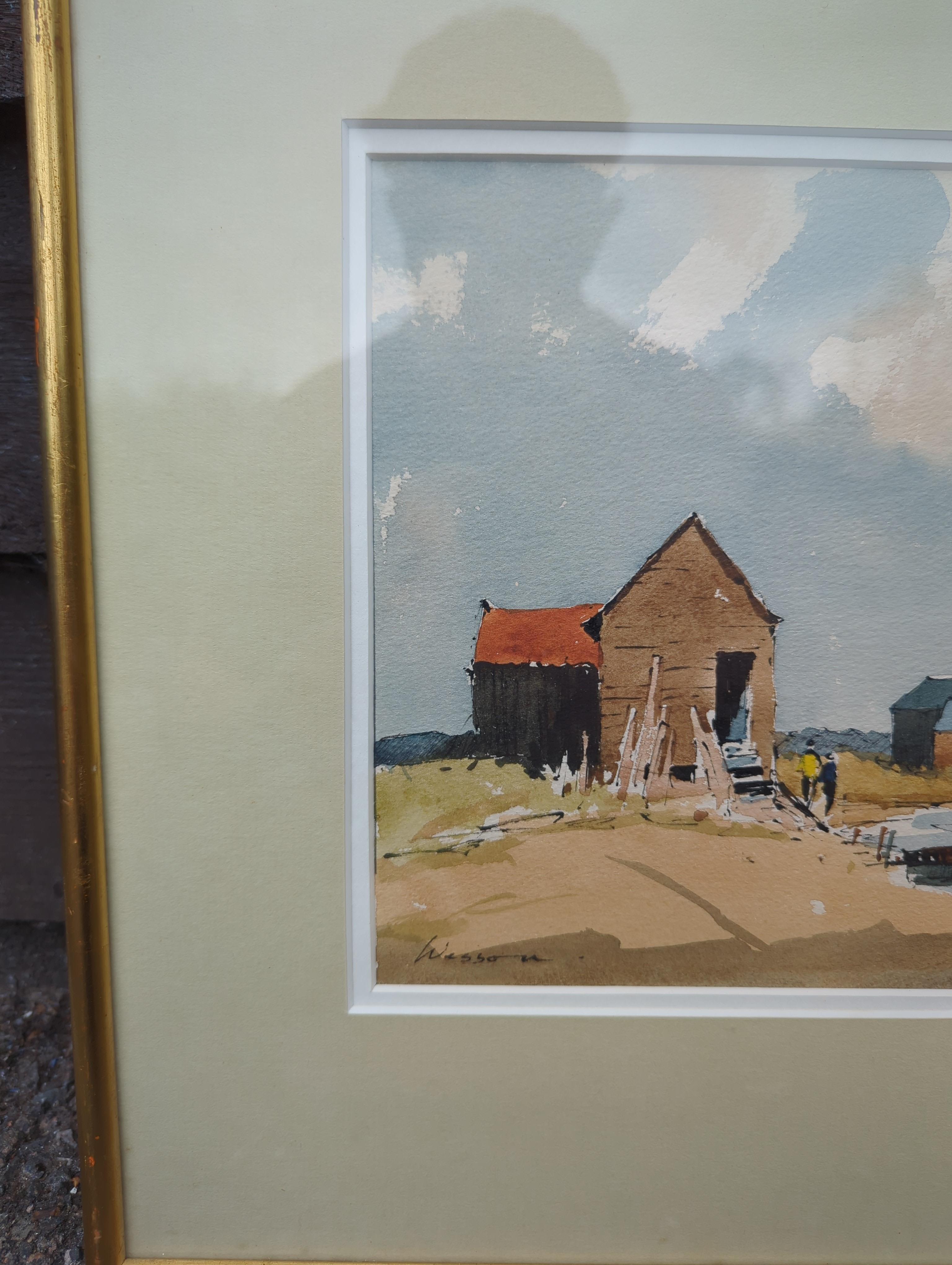 Edward Wesson (1910-1983) watercolour, 'Walberswick, Suffolk', stamp and Gallery Thirty Three label verso, 29 x 21cm